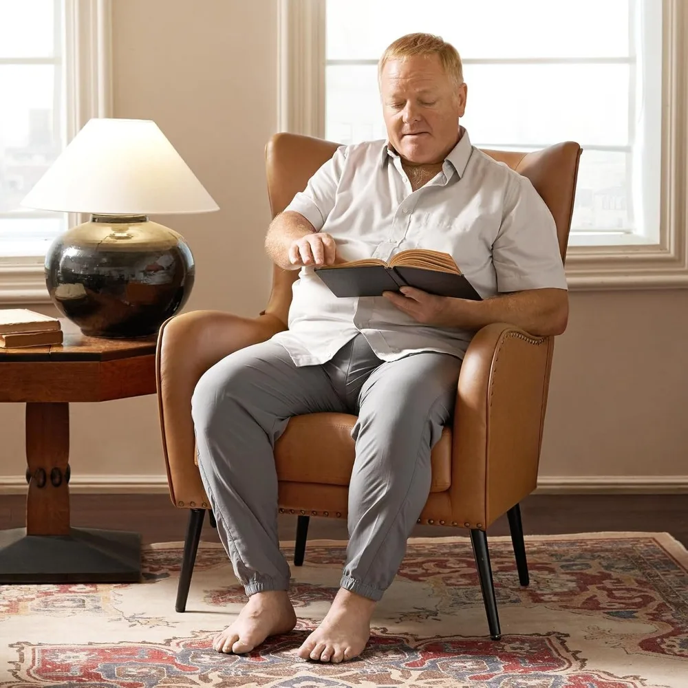 كرسي HULALA Home من الجلد الصناعي مع وسادة قابلة للإزالة، كرسي منجد مريح يتميز بأرجل معدنية سوداء ونا #3