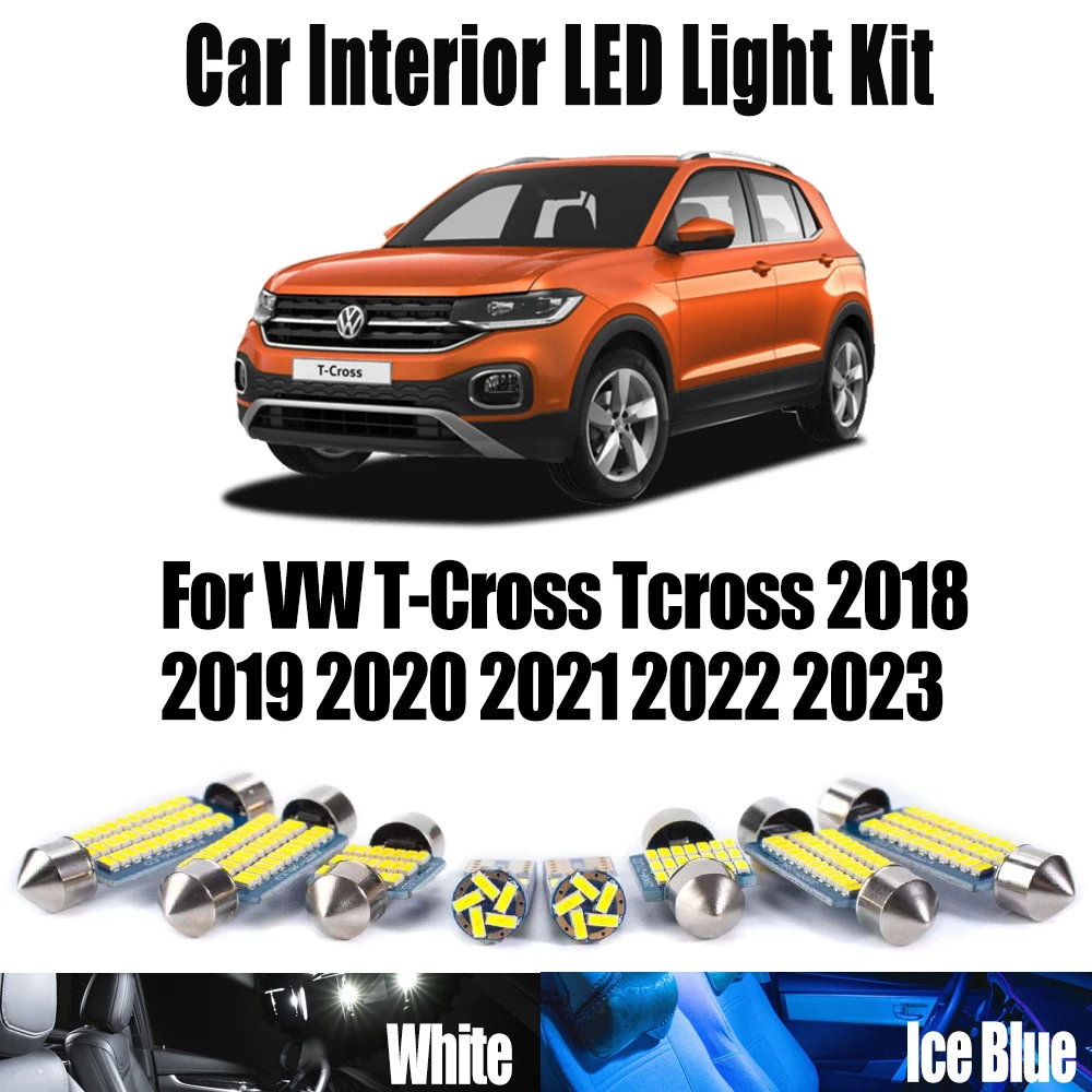 

9Pcs Canbus For VW T-Cross Tcross 2018- 2020 2021 2022 2023 Vehicle LED Interior Map Dome Trunk Bulbs Light Kit Car Accessories