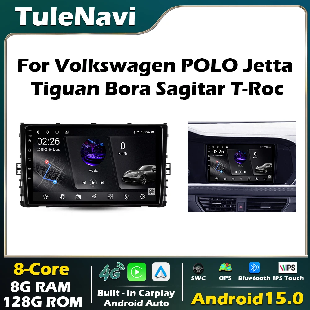 Radio Multimedia para Auto con Android 15 para Volkswagen POLO, Jetta, Tiguan, Bora, Sagitar, T-Roc, Navegación GPS, Carplay, Pantalla Estéreo