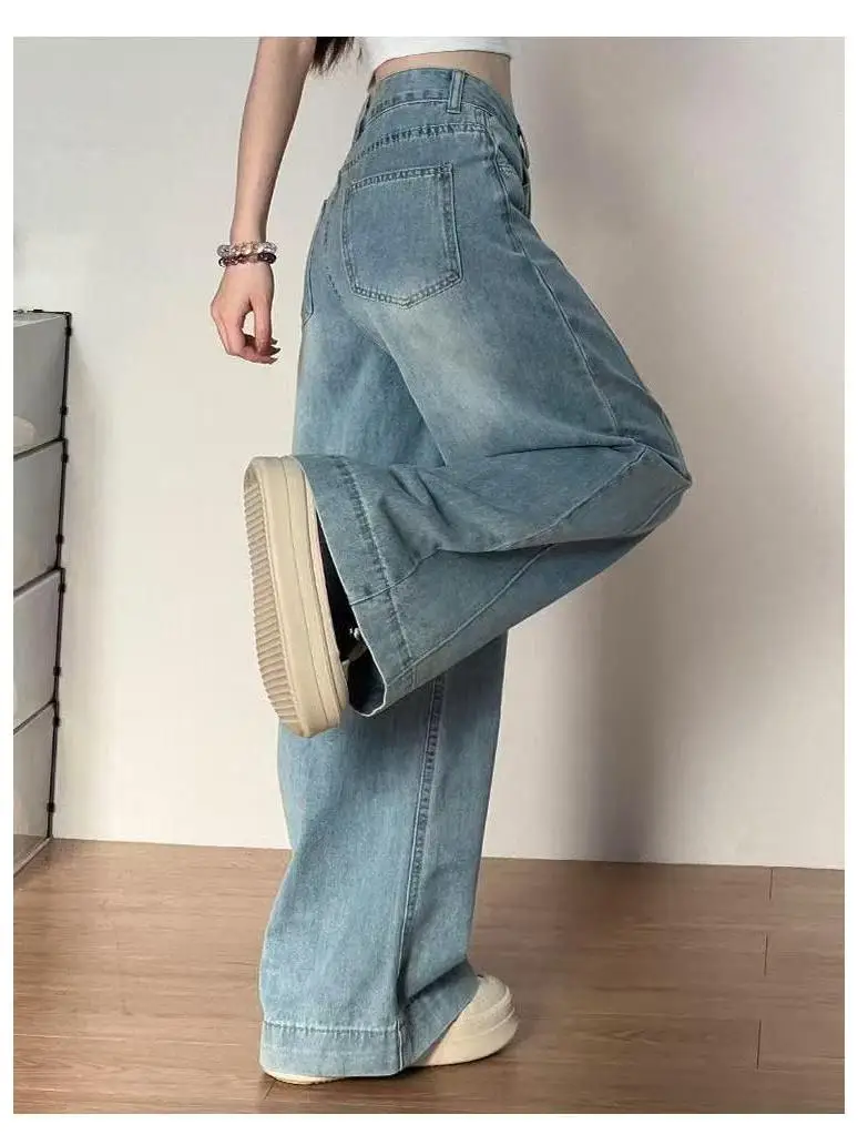 

Retro Casual Wide Leg Denim Jeans High Waist Spring plus Size Loose Slimming Pear aped Straight Leg Pants Women's Jeans