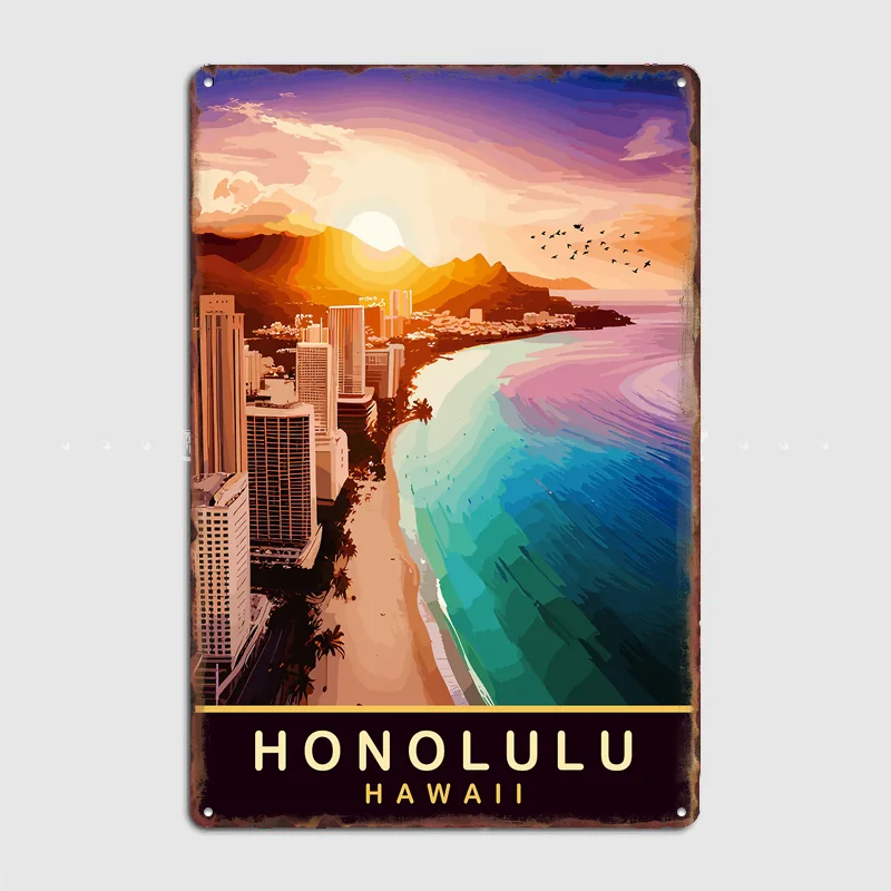 Honolulu Hawaii Beach Poster Metal Sign Bedroom Indoor Outdoor Home Decor Bar Custom Posters Wall Room Decorations