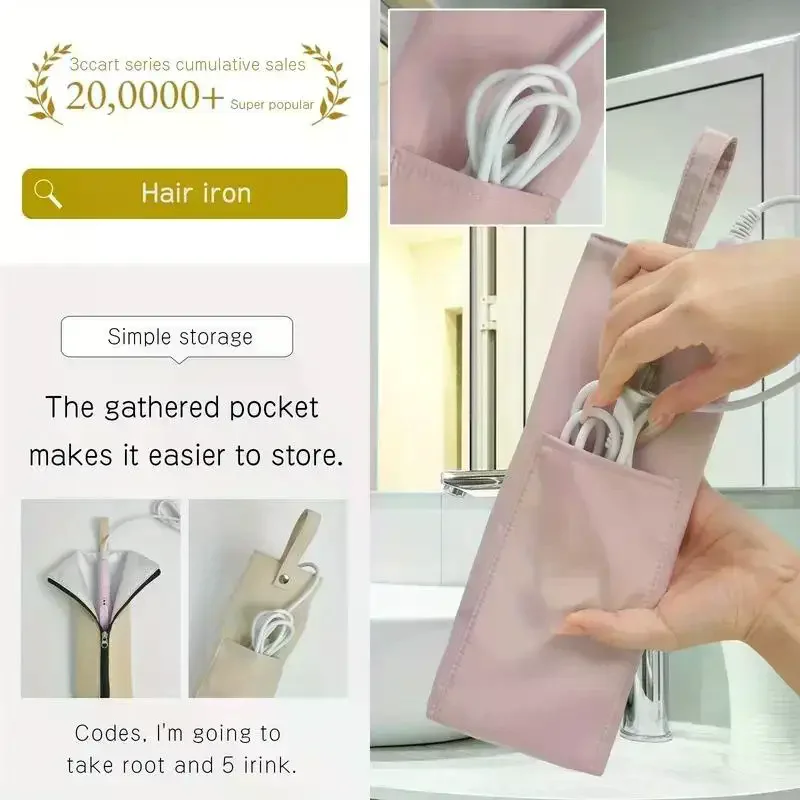 

2-In-1 Heat-Resistant Pad And Storage Bag For Hair Curling Irons For Styling Equipped With Zipper Suspension Suitable For Desk