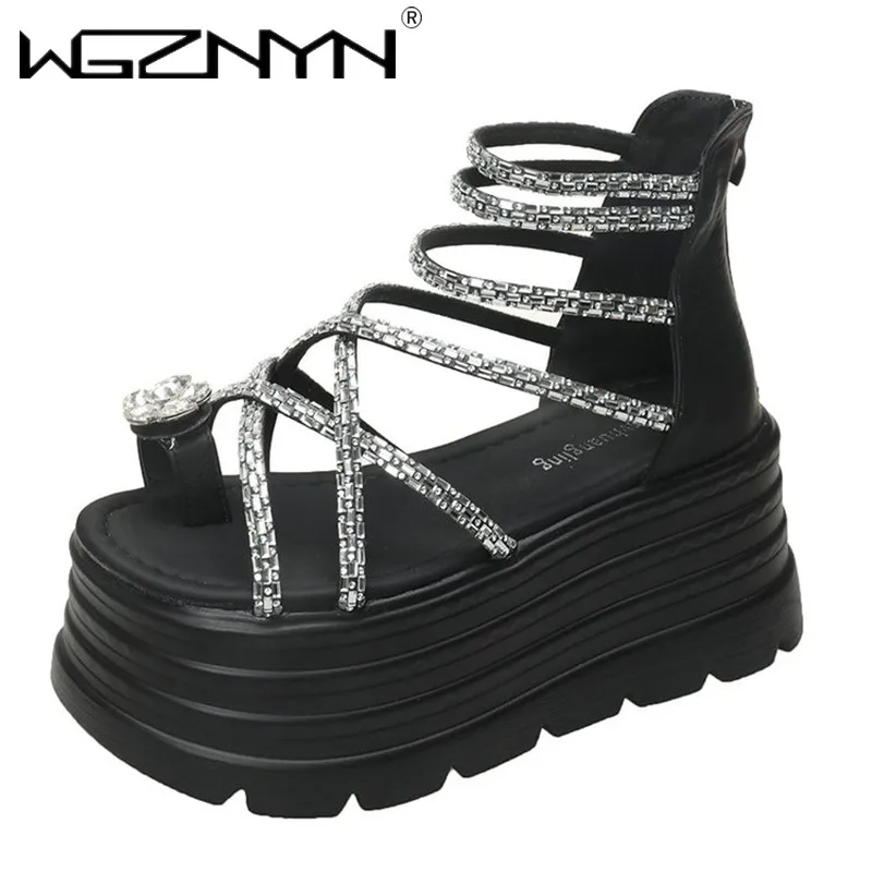 2025 موضة عبر حزام إسفين كعب الصنادل امرأة الصيف مكتنزة منصة أحذية خفيفة شبشب نسائي سميكة القاع الشرائح الوجه يتخبط #5