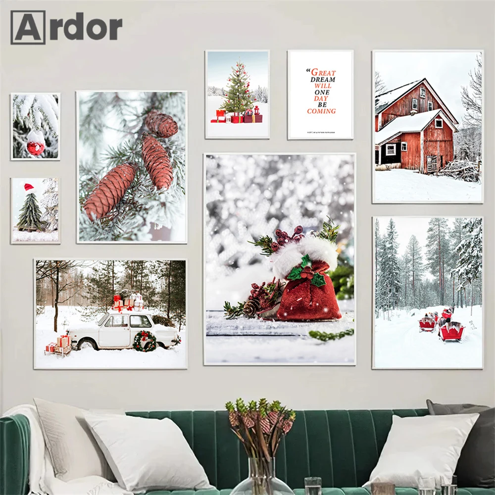 

Winter Snow Pine Wall Art Canvas Poster House Print Christmas Gifts Art Painting Nordic Wall Pictures Living Room Home Decor