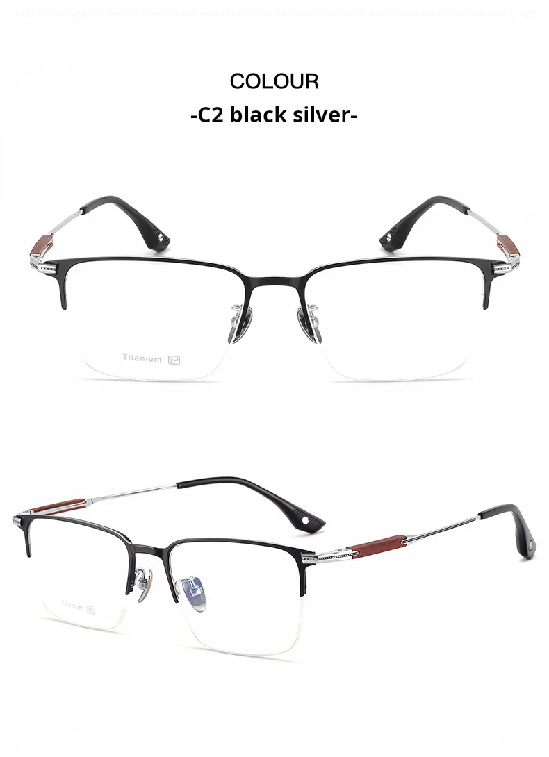 YIMARUILI Hochwertige Herren-Halbrahmen-Brille aus reinem Titan, ultraleicht, Business-Brille mit optischem Sehstärke, Rahmen 18231 – Detail 10