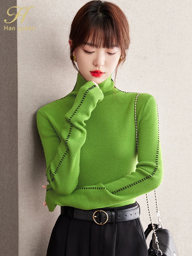 H Han Queen 2024 New Sweater Women Korean Crop Knit Pullover Vintage Female Clothing Knitwear Bottoming Casual Clothes For Wome