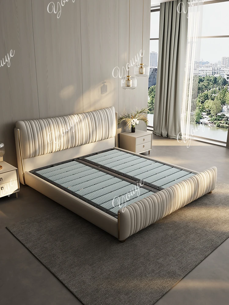 

J Bedroom High-end Atmospheric Double Wedding Bed Modern Simple Light Luxury Shell Leather Bed Primary And Secondary