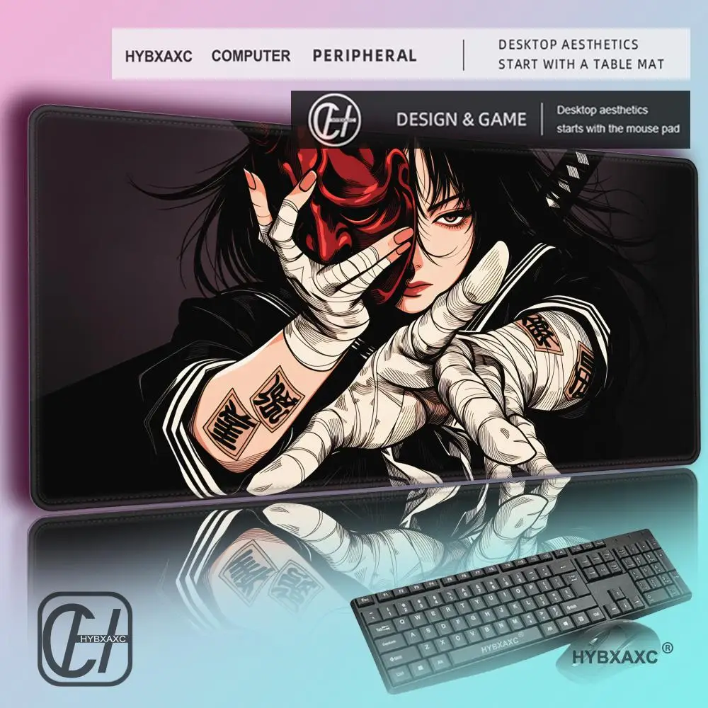 HYBXAXC Anime Oni Mask Girl Gaming MousePad Waterproof Non-slip Desk Mat For Gamer Desktop Decoration E-Sports Mousepad