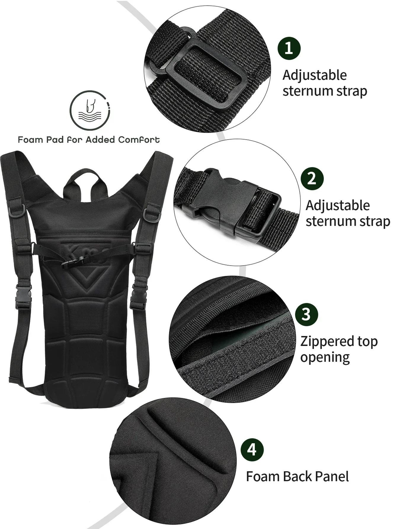 Outdoor-Trinkrucksack, 3 l Wasserblasen-Rucksack, wasserdichter Wasserbeutel für Laufen, Wandern, Radfahren, Radfahren, Jagd, Camping – Detail 5