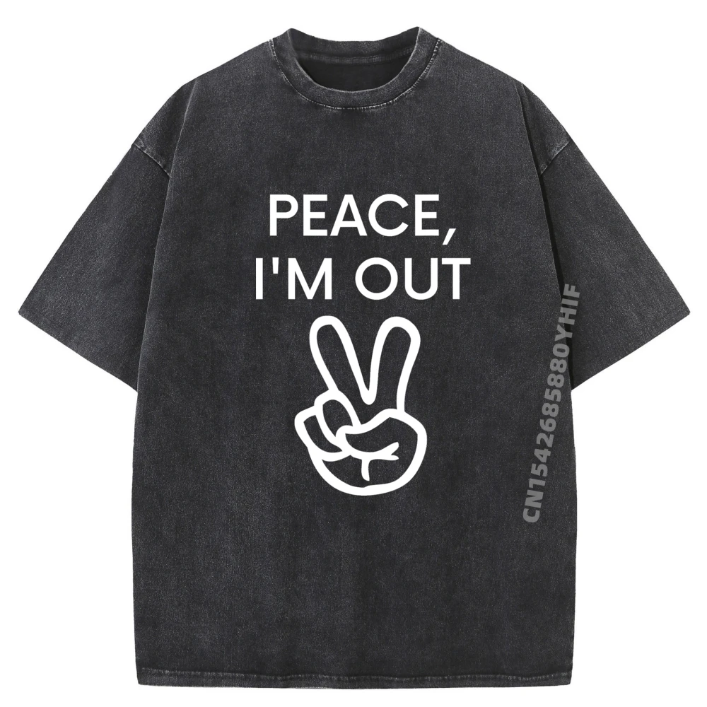 

Забавные рубашки Peace I M Out на пенсию, мужские футболки высокого качества с принтом, мужская классическая стираная одежда
