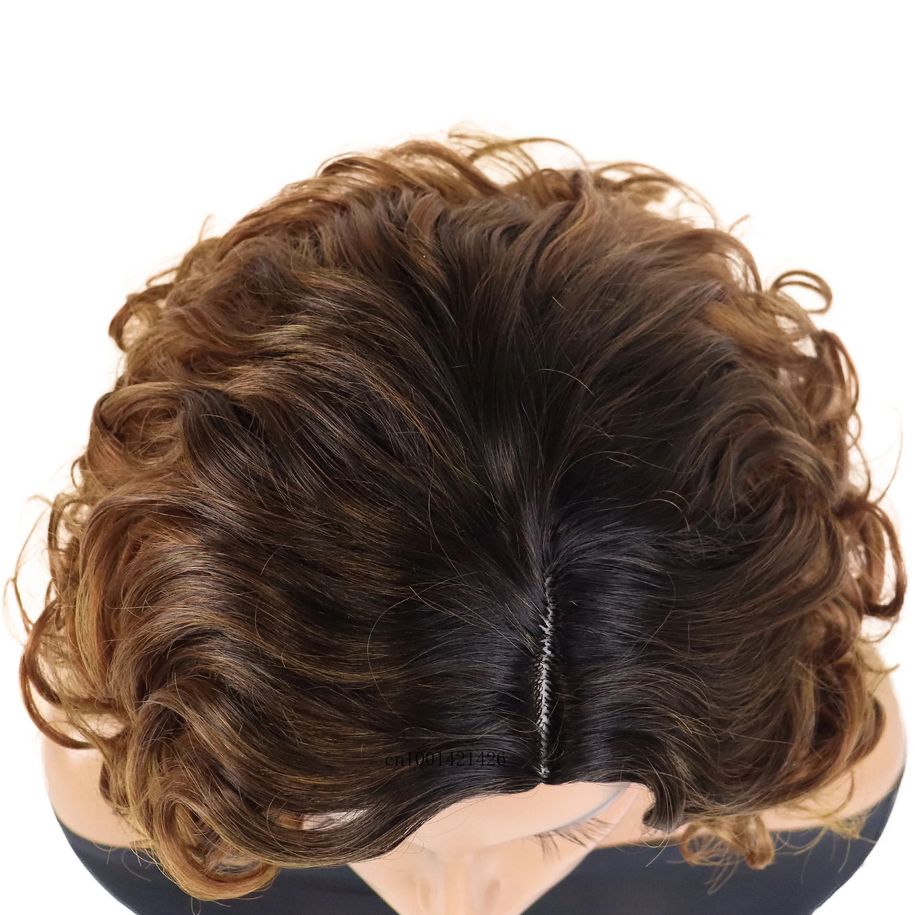 Synthetic Hair Ombre Brown Mommy Wig Short Curly Hairstyle Natural Fake Scalp Realistic Wigs Elderly Women Fluffy Shaggy Wigs