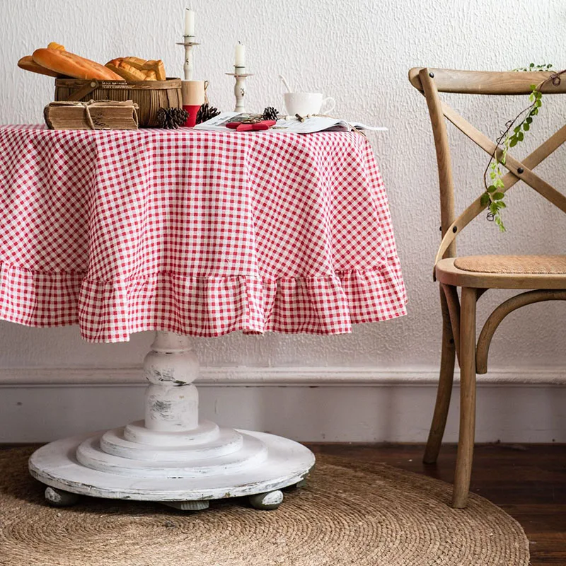 Simple Ruffled Plaid Printed Tablecloth Dust-Proof Square/round Home Decoration for Dining Nordic Fashion Anti-Scratch Table Mat