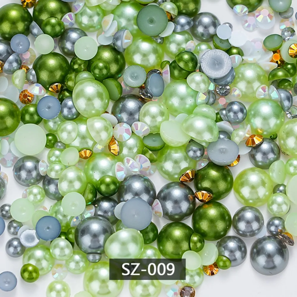Set 30G Mermaid Pearl Beads Mixed Size Flat Back AB Pearl Resin Half Round Circular Pearls for Nail Art Makeup and Craft Jewelry