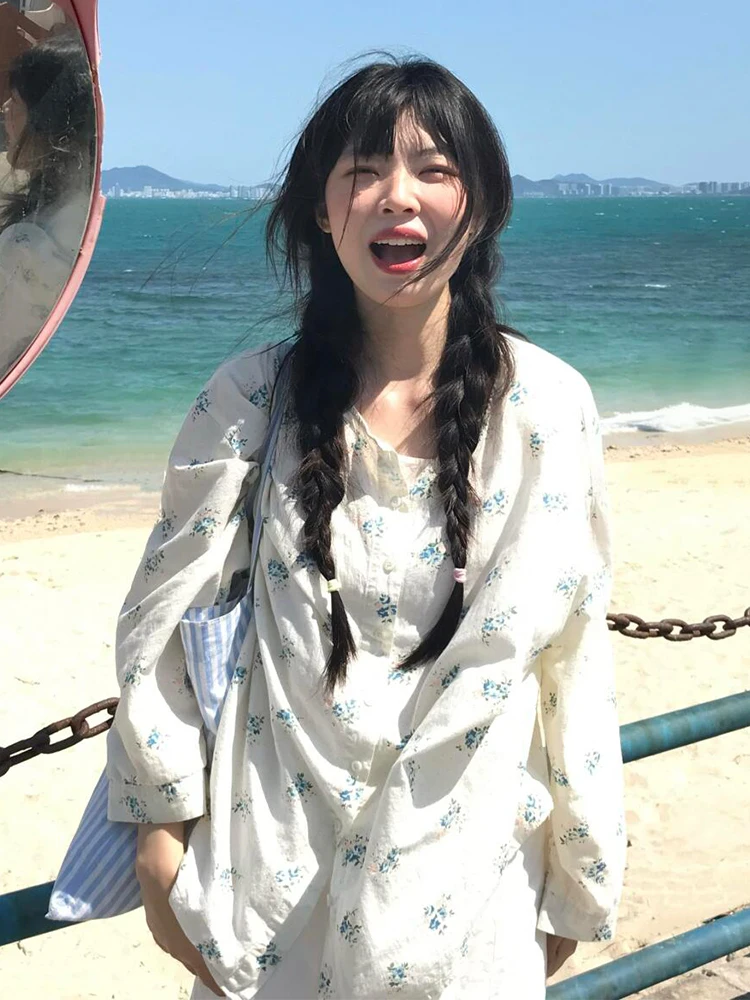 

Повседневный женский топ свободного покроя с цветочным принтом и защитой от солнца, ранняя осень, новый дизайн, верхняя одежда для колледжа