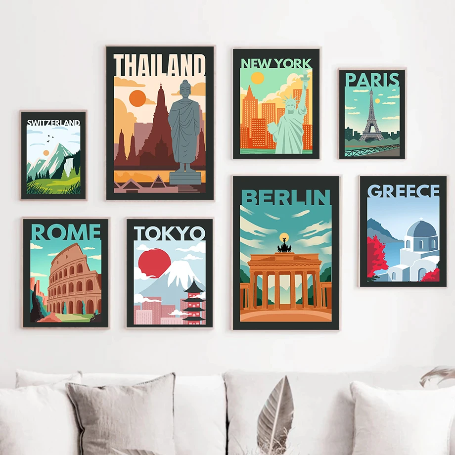 Minimalism Travel City Posters Switzerland Mountain Rome Colosseum Modern Prints Canvas Wall Art Pictures Home Living Room Decor