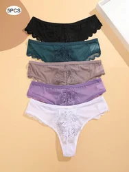 5PCS Sexy Panties for Women Lace Underwear Pespective Thong G-String Female V-Waist Underpant Breathable Soft Intimates Lingerie