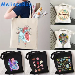 Cute Science Print Gift Biology Funny Aesthetic Medicine Anatomy Body Love Heart Canvas Shoulder Tote Bag Shopper Cotton Handbag