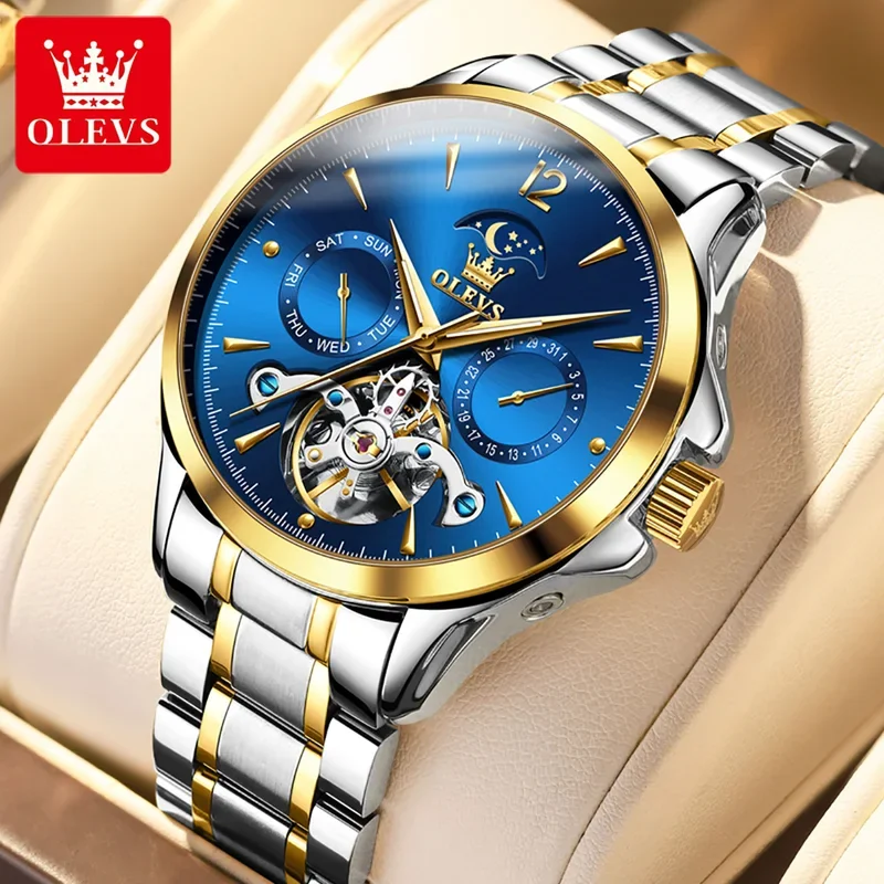 

Olevs 6663 automatic mechanical watch man moon phase waterproof flywheel design stainless steel wristwatch men luxury