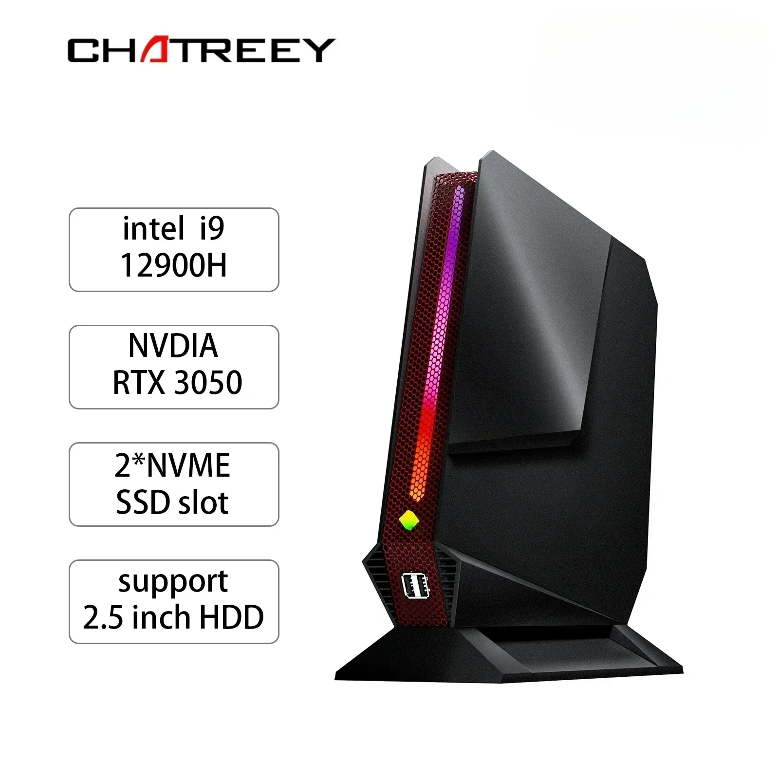 Chatreey G2 미니 PC 인텔 코어 i9 12900H i7 12700H, Nvidia RTX3050 8G 게이밍 데스크탑 컴퓨터, PCIE 4.0 와이파이 6 BT5.0