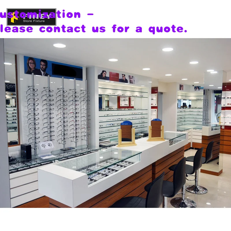 custom.Optical Shop Counter Design High End Modern Eyewear Shop Interior Glasses Counter Display Showroom