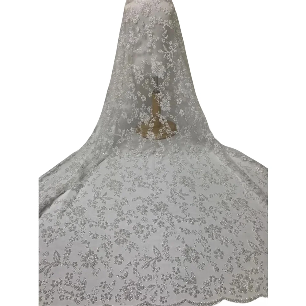 

Glued Glitter tulle fabric ZH-118886 for beautiful dress special beaded glitter net Lace Fabric