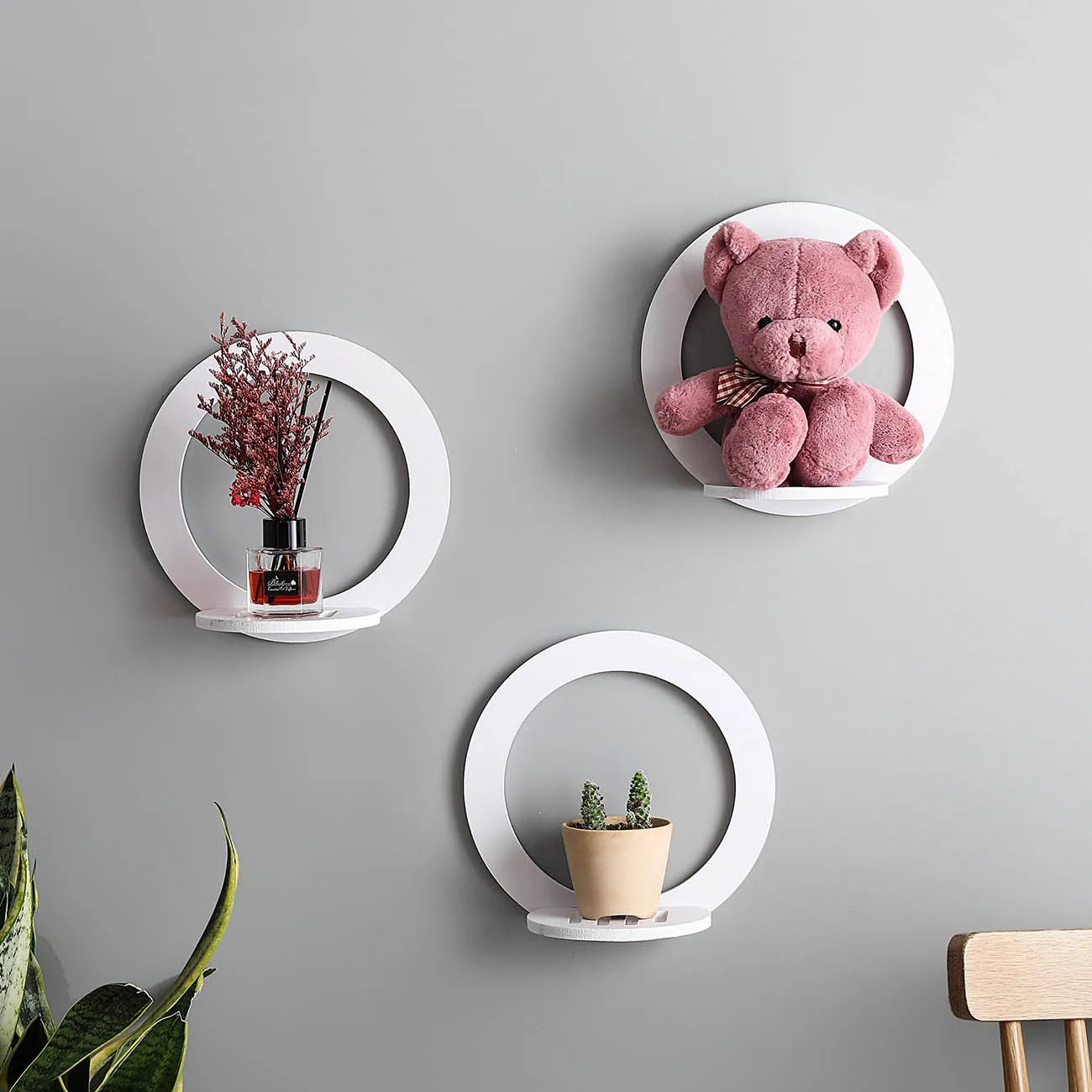 4Pcs Round Love Shelves Wall Shelf White PVC Density Display Storage Rack Room Organizer Ornament Holder Home Decoration Nice