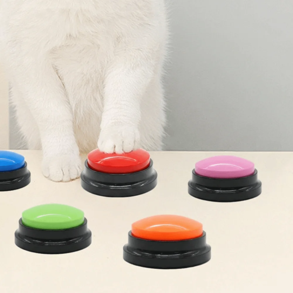 New Recordable Voice Recording Button Interactive Round Pet Talking Button Light Paw Pattern Dog Intelligence Toy Cat Puppy