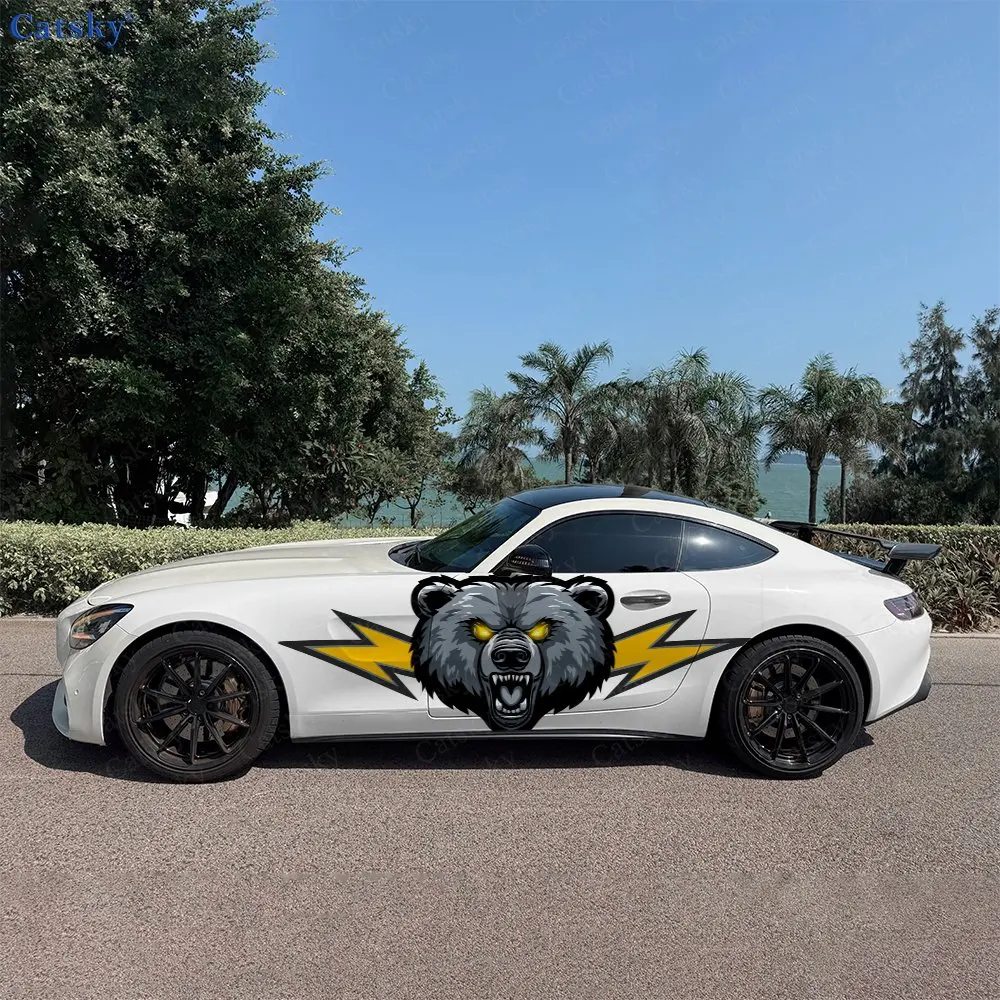 2pcs Lightning Black Bear Car Sticker Full Body Decal Decoration Scratches Protect Car Sticker Waterproof Car Vinyl Wraps