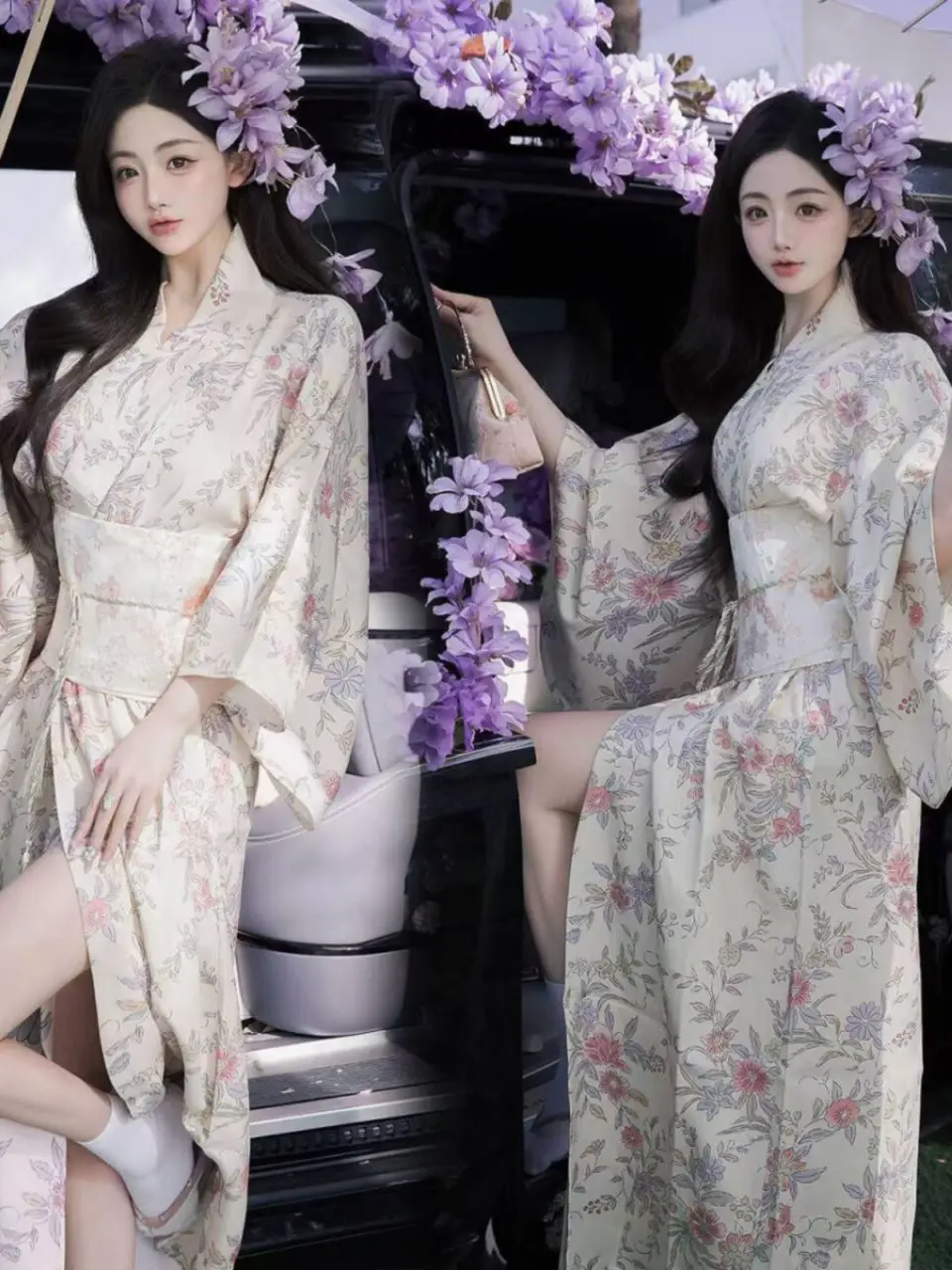 

Традиционный японский халат в стиле кимоно для молодых женщин, модный костюм для фотосессий, полиэстер, весенняя коллекция