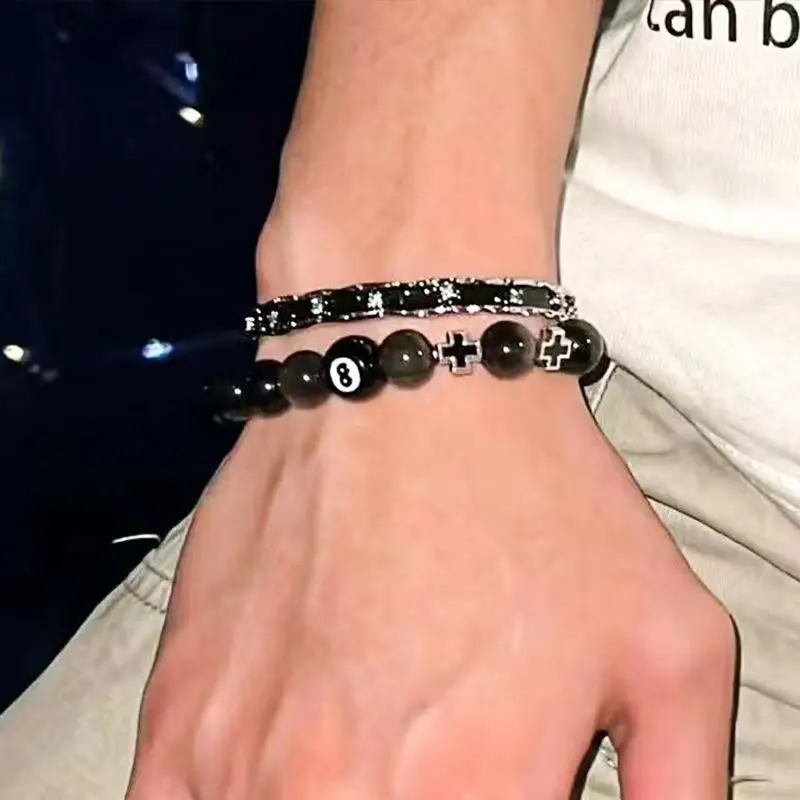 

1Pcs Neutral Black Eight Crosses Fashion Obsidian Resin Bracelet High Quality Beaded Bracelet Everyday Accessories