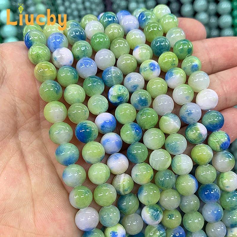 Yellow Blue Persian Jades DIY Charm Bracelet Accessories Natural Stone Round Beads For Jewelry Making 15'' Wholesale 6/8/10/12mm