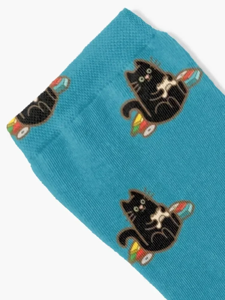 Gamer Cat in blue Socks Heating sock floor Socks Ladies Men's