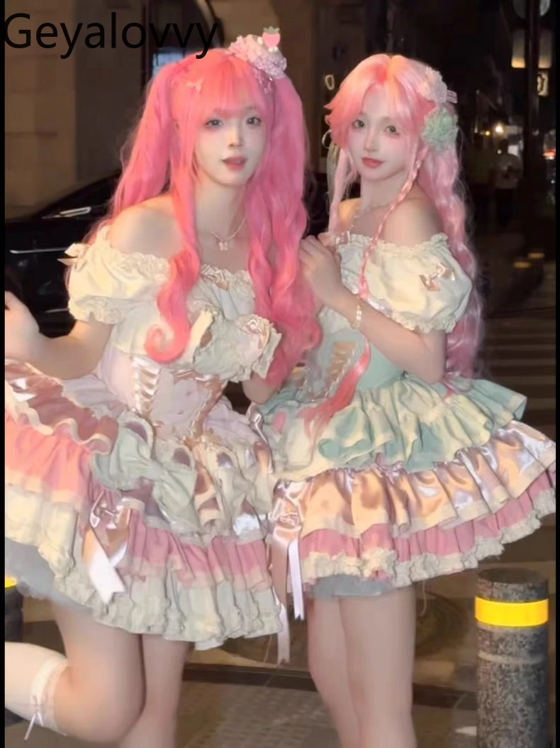 Doce estilo princesa arco cintura alta ombro fino sem mangas vestido verão nova cor rosa combinando festa de aniversário vestidos curtos