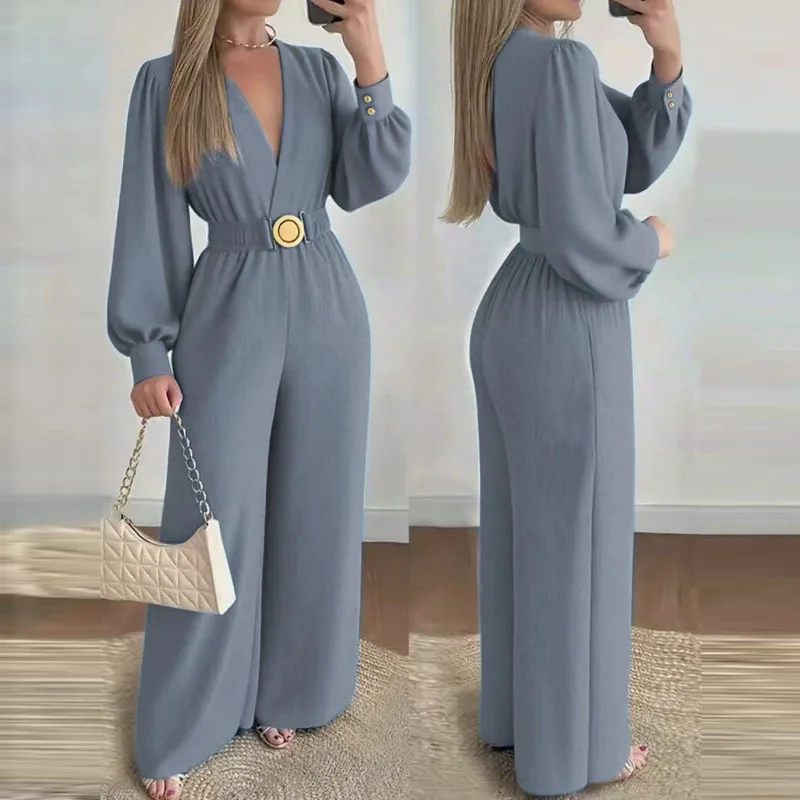 الخريف أنيقة الخامس الرقبة الصلبة حللا طويلة موضة التنقل حزام الدانتيل متابعة واسعة Legger رومبير عادية كم طويل المرأة Playsuit #5