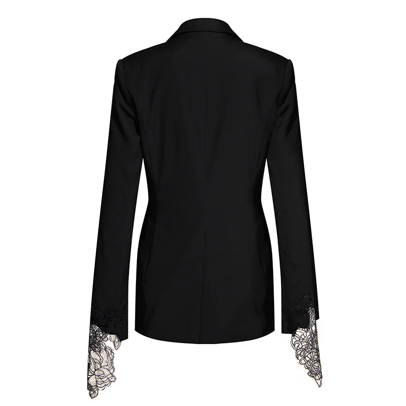 TWOTWINSTYLE-Blazer de encaje de retazos para mujer, Chaqueta de manga larga con cuello con muescas, de cintura alta, informal, adelgazante, nueva