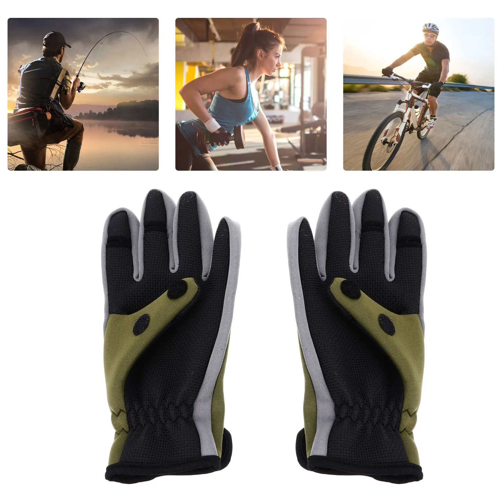 

1Pair Riding Gloves Outdoor Winter Warm Three Fingers Cut Waterproof Anti Slip Climbing Hiking Fishing Gloves Riding Mitts