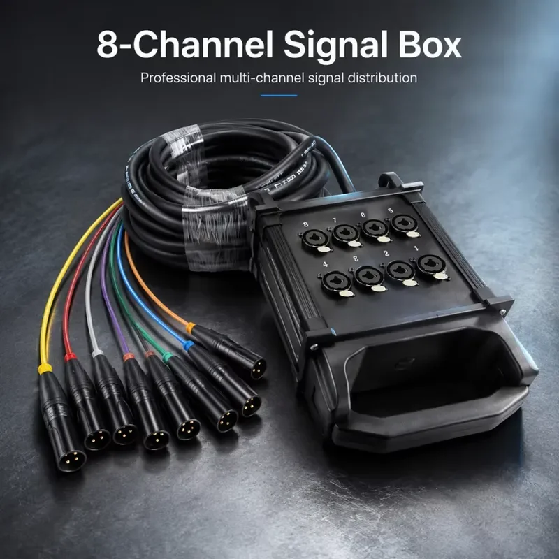 8 Channel XLR Audio Snake Cable Heavy Duty Metal Stage Junction Box for Live Recording PA System Professional Sound Mixer