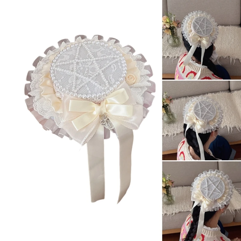 Stylish Pearls Lace Hair Clip Decoration Small Hat Accessory for Photography Shoots and Theme Parties Supplies