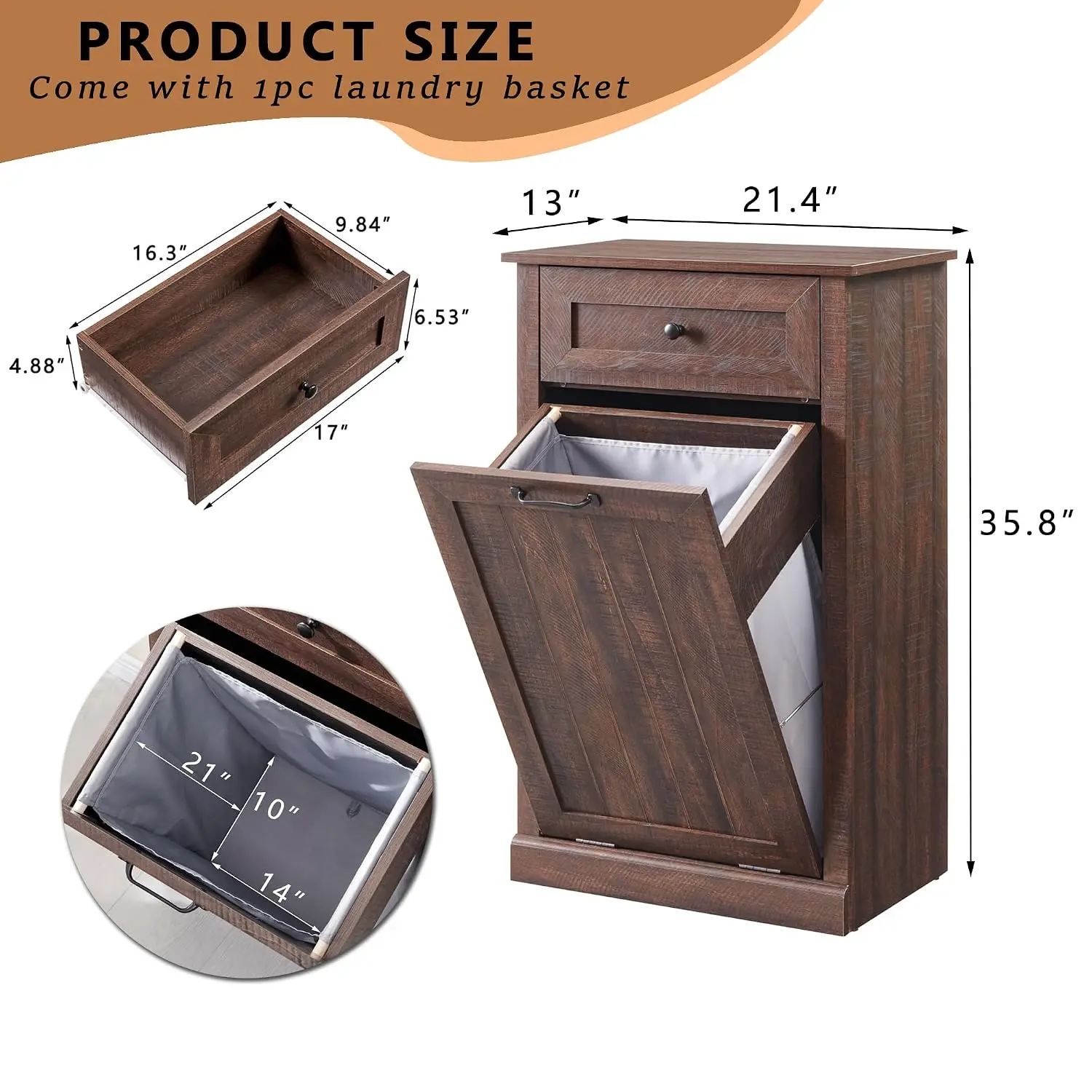 Tilt Out Trash Can Cabinet, Dog Proof Trash Can Cabinet, Farmhouse Hidden Laundry Hamper Cabinet with Barn Door, 10, Customized