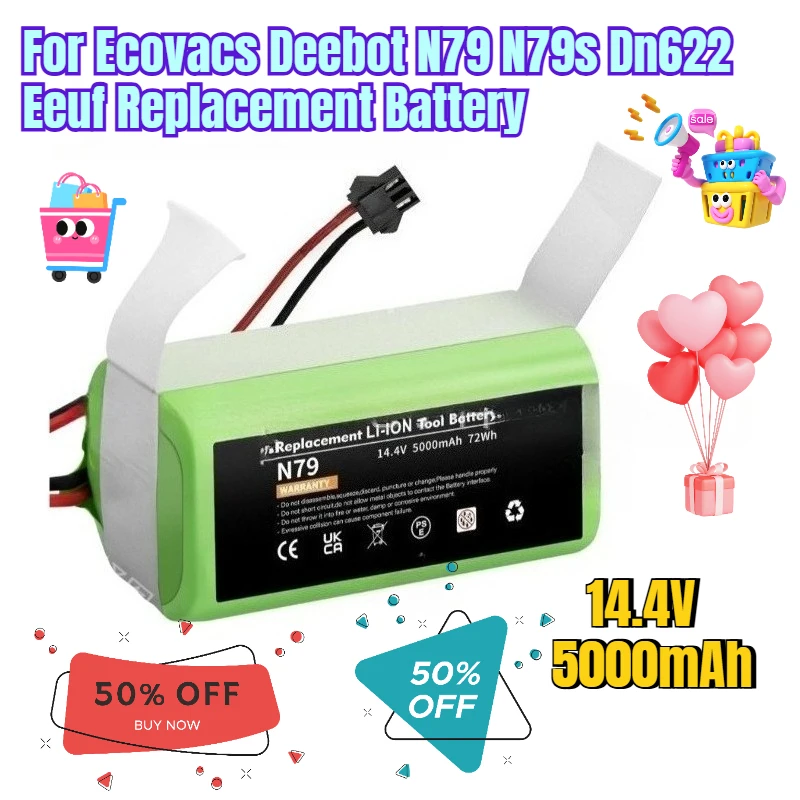 

14.4V 5000mAh for Ecovacs Deebot N79 N79s Dn622 Eeuf Replacement Battery