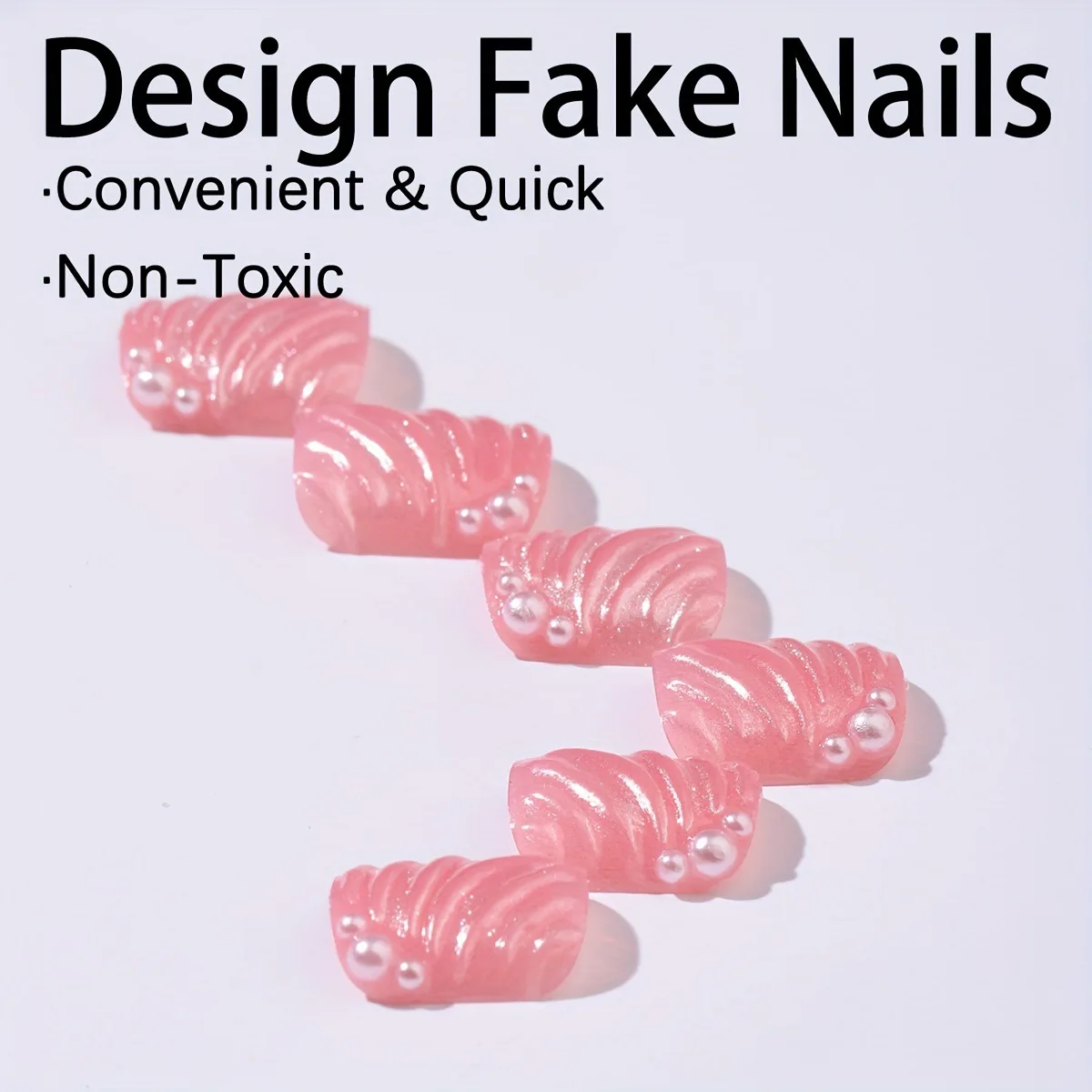 24 stks Rose Roze Fale Teennagels 3D Shell Parel Decor Vierkante Druk op Teennagels voor Lady Valentijnsdag Wearable Valse Teennagels