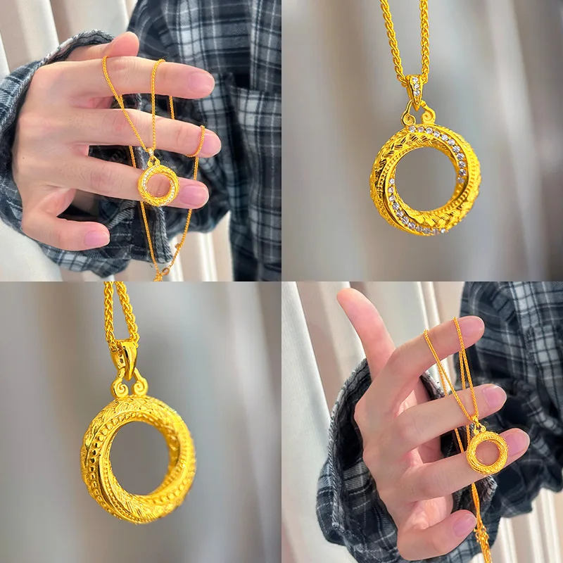 As romantic gift for ladies’ anniversary, this women micro-set mobius ring necklace set is made of AU999 24K pure gold