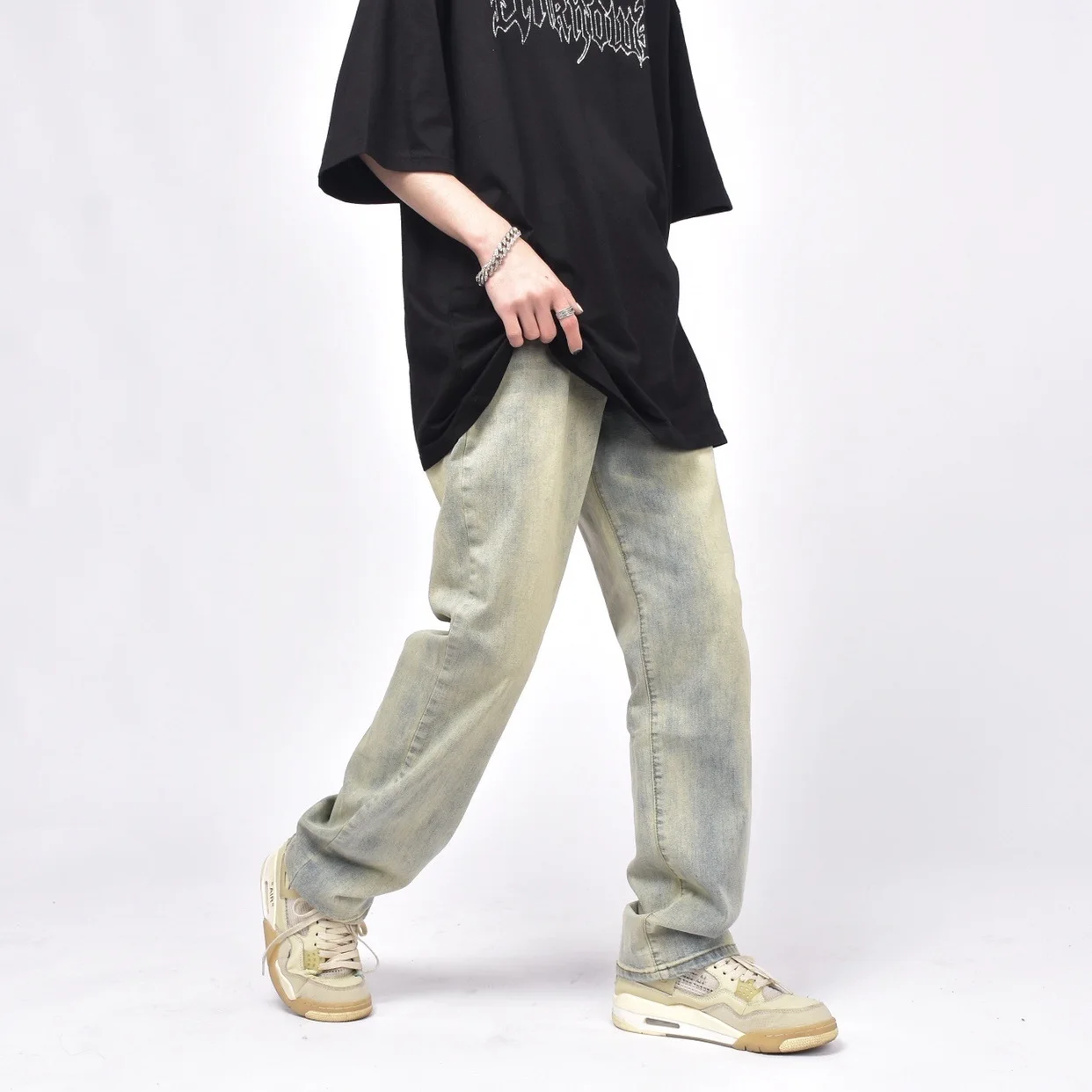 

Свободные мужские джинсы с прямыми штанинами, весна-осень, большие размеры 300, корейские уличные джинсы, прочные, износостойкие, модный бренд