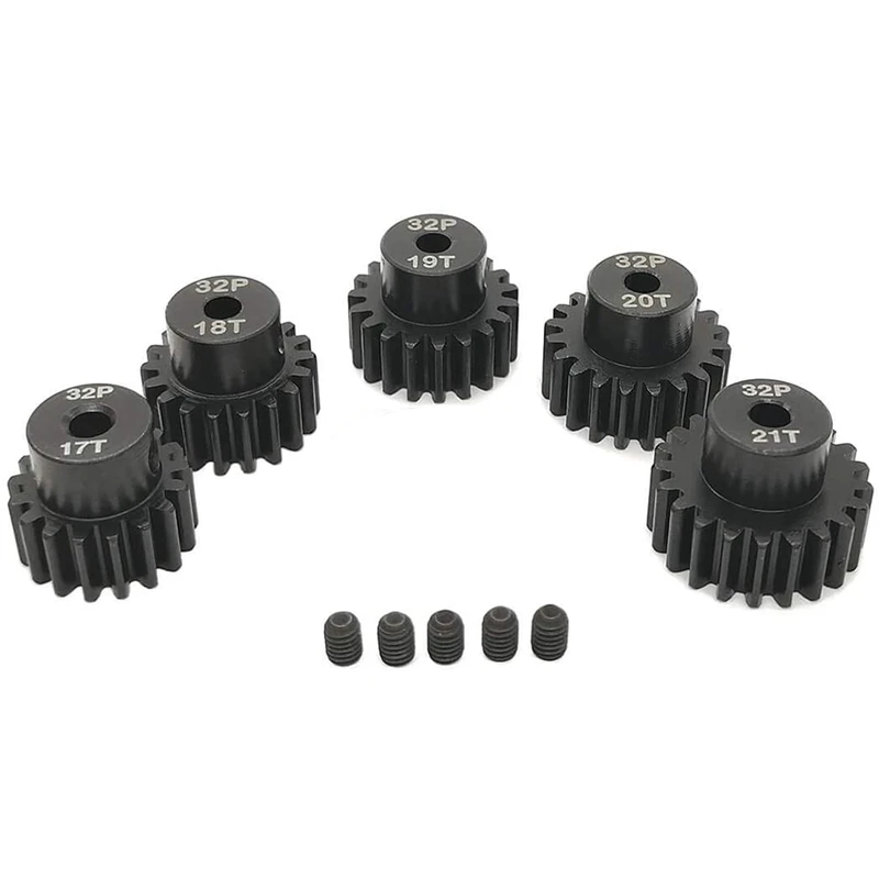 32P Hardened Pinion Gear Set 1/8 Inch Hole 17T 18T 19T 20T 21T With Hex Key (Compatible With 0.8 Metric Pitch)