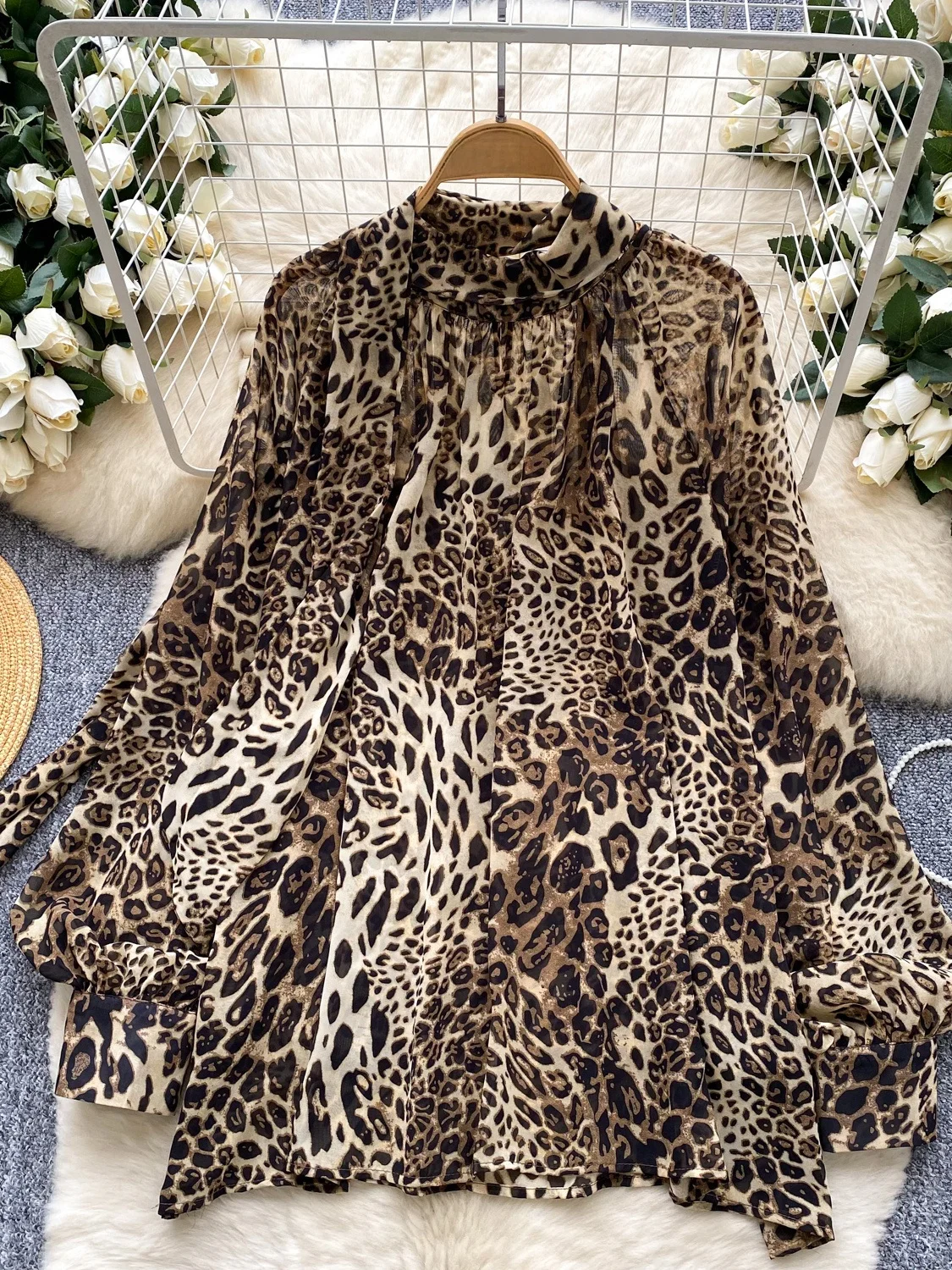 

Ele Printed irt Women's Loose Lantern Sve Bellini Belted Faionable Slimming Top Korean Sle Long Sve Summer