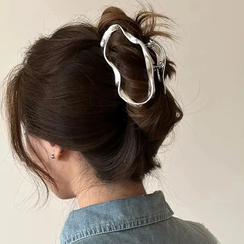 

1/6 Large Metal Hair Claw Silver Ponytail Hairpin For Women Temperament Hair Crab Girl Korean Fashion Hair Clip Hair Accessories