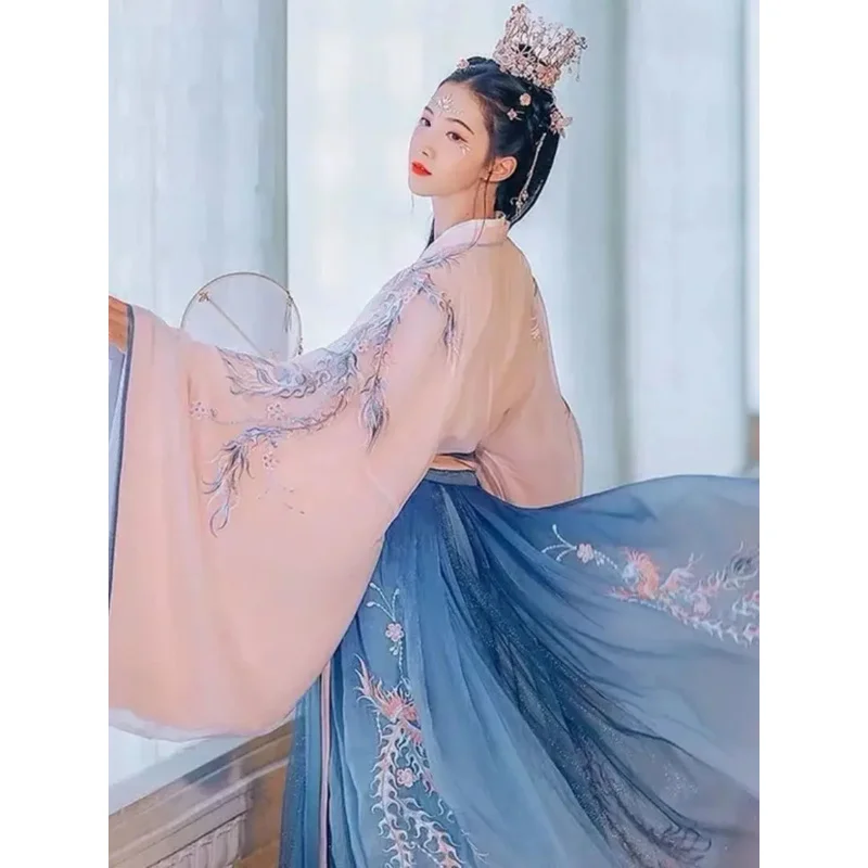 Gaun Hanfu Wanita Pakaian Kostum Cosplay Peri Wanita Hanfu Bordir Tradisional Tiongkok Kuno Gaun Hanfu Musim Panas Wanita