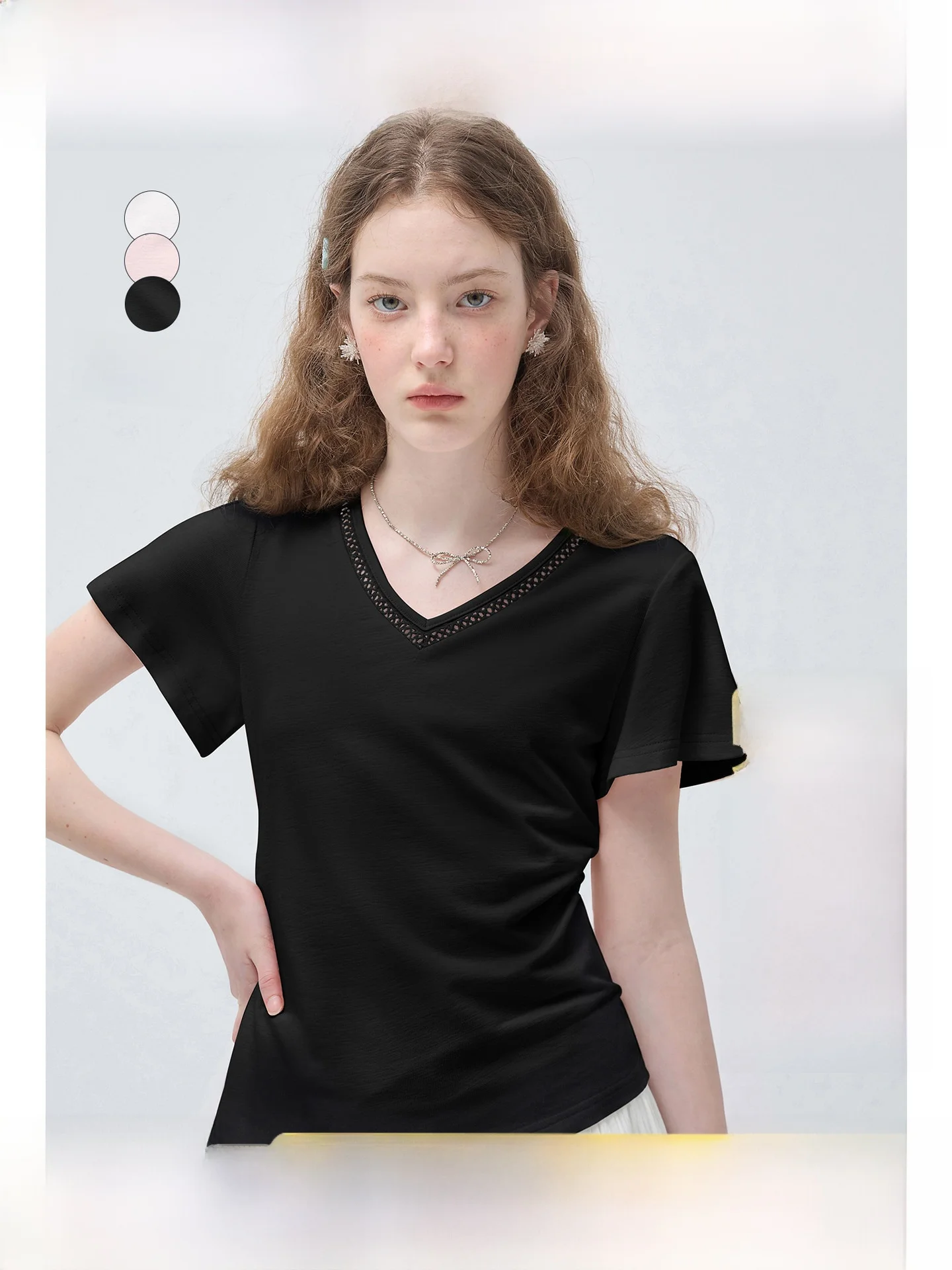 

Slimming Effectiveness V-Neck T-Shirt Women's plus Size Short Sleeve Breathable Comfortable Standard Fit Summer New Style