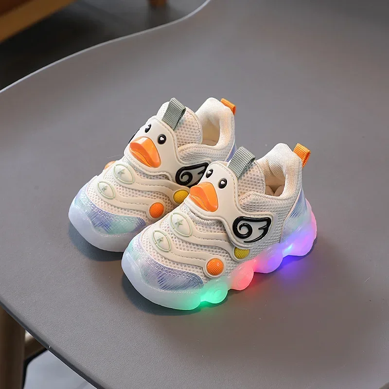 Bambini Led scarpe Casual Cute Cartoon Duck Sneakers Toddler incandescente scarpe da Tennis ragazzi ragazze scarpe sportive in Mesh traspirante