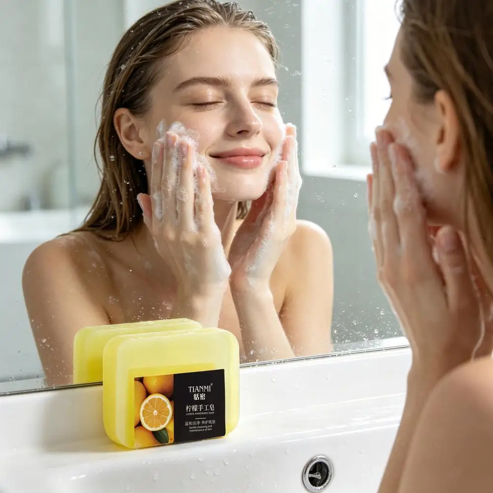 Lemon Essential Oil Soap Handmade Gentle Skin Cleansing Moisturizing Smoothing Purifying Facial Lemon Oil Shower Soap 70g